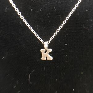 925 Sterling Silver K Initial Monogram Petite Small Fine Chain Necklace